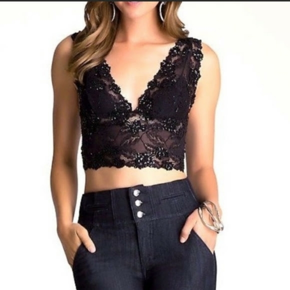bebe Tops - NWT Bebe Black Lace Camisole/Crop Top